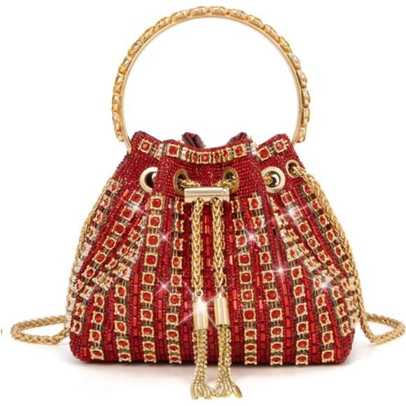 Handbags - Sparkly Diamond Evening Bag Clutch Purses for Women Red